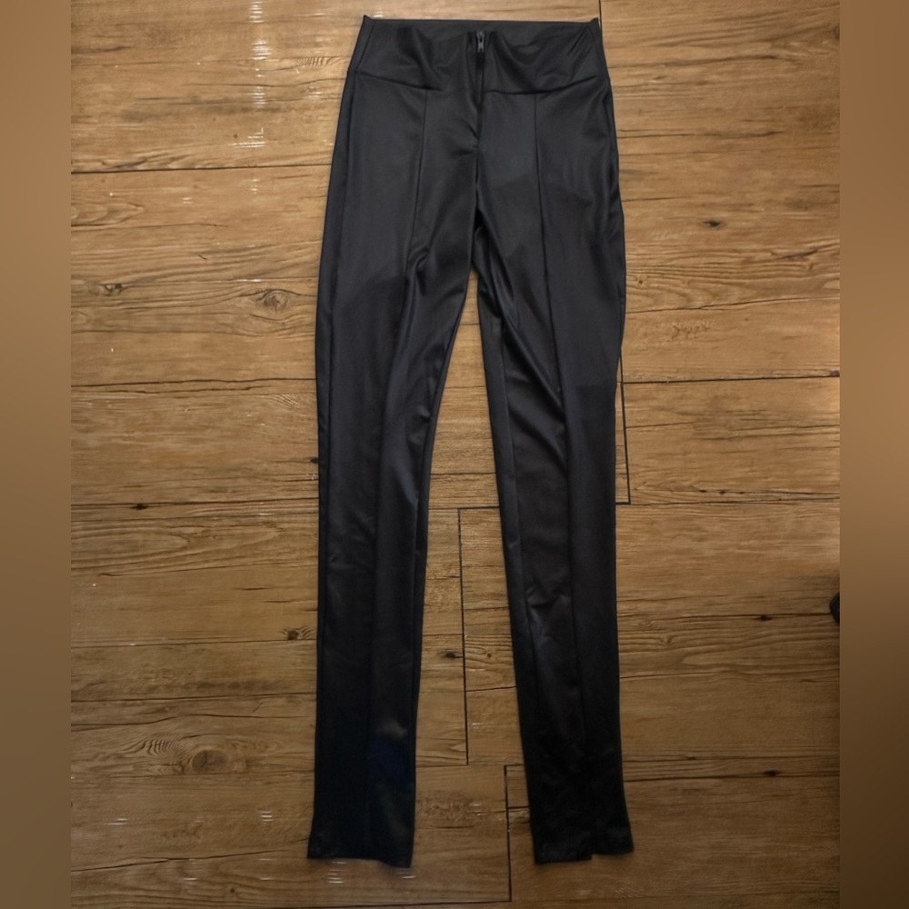 Spandex Leggings High Waisted w/ Front Zipper & Bottom Leg Slits